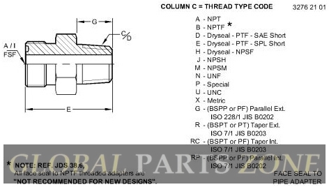 Adapter Fitting - FACE SEAL TO PIPE THREAD ADAPTER 38H1495