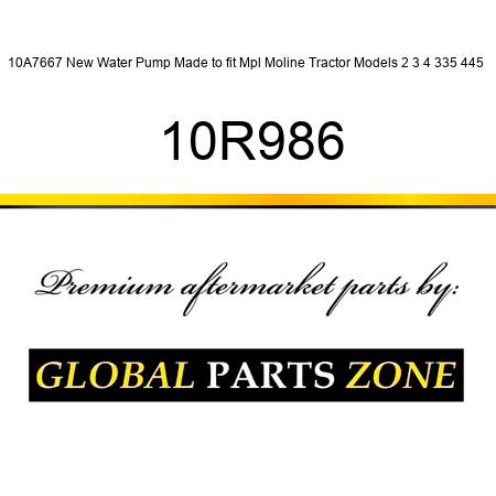 10A7667 New Water Pump Made to fit Mpl Moline Tractor Models 2 3 4 335 445 + 10R986