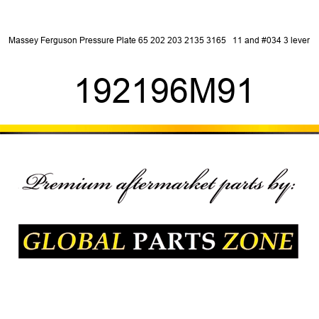 Massey Ferguson Pressure Plate 65 202 203 2135 3165 + 11", 3 lever 192196M91