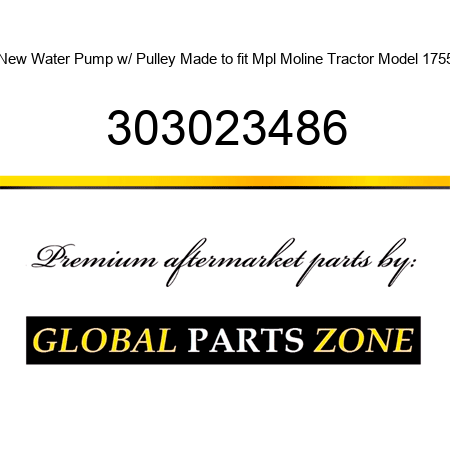 New Water Pump w/ Pulley Made to fit Mpl Moline Tractor Model 1755 303023486