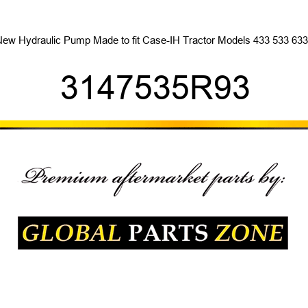 New Hydraulic Pump Made to fit Case-IH Tractor Models 433 533 633 + 3147535R93