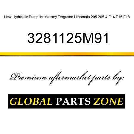 New Hydraulic Pump for Massey Ferguson Hinomoto 205 205-4 E14 E16 E18 3281125M91