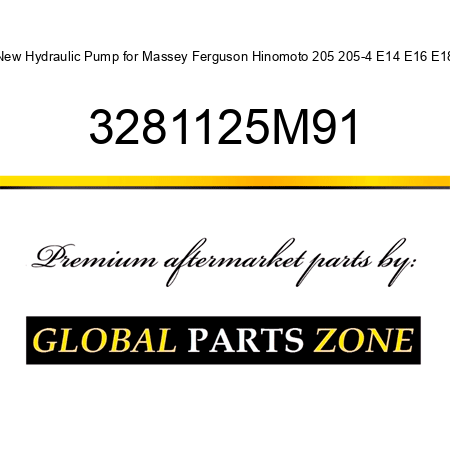 New Hydraulic Pump for Massey Ferguson Hinomoto 205 205-4 E14 E16 E18 3281125M91