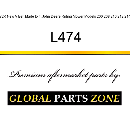 A72K New V Belt Made to fit John Deere Riding Mower Models 200 208 210 212 214 + L474