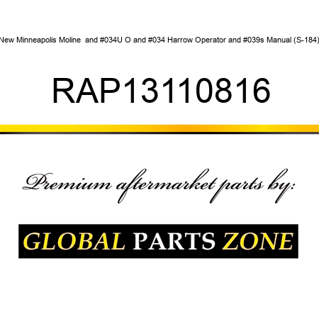 New Minneapolis Moline "U O" Harrow Operator's Manual (S-184) RAP13110816
