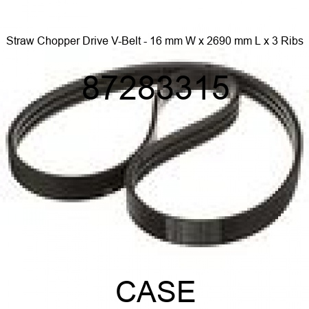 Straw Chopper Drive V-Belt - 16 mm W x 2690 mm L x 3 Ribs 87283315