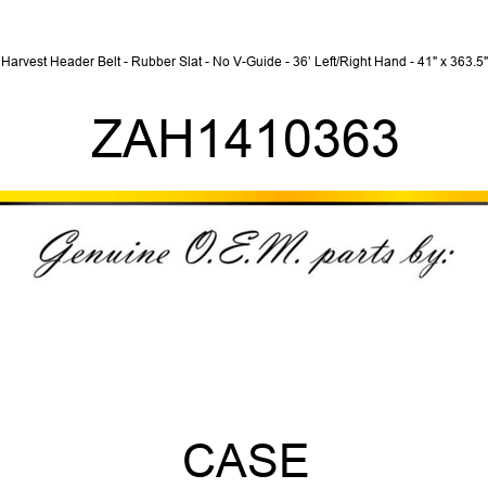 Harvest Header Belt - Rubber Slat - No V-Guide - 36’ Left/Right Hand - 41" x 363.5" ZAH1410363