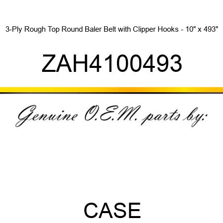 3-Ply Rough Top Round Baler Belt with Clipper Hooks - 10" x 493" ZAH4100493