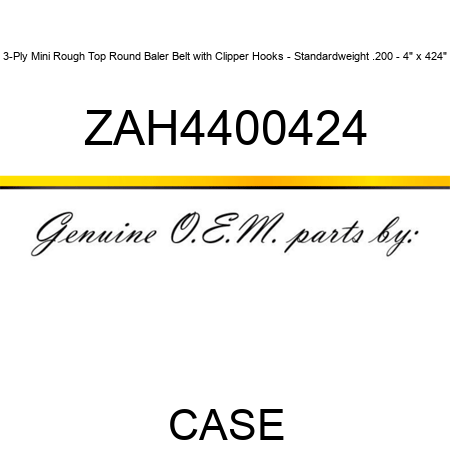3-Ply Mini Rough Top Round Baler Belt with Clipper Hooks - Standardweight .200 - 4" x 424" ZAH4400424