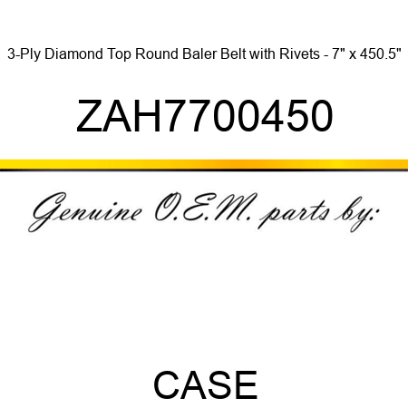 3-Ply Diamond Top Round Baler Belt with Rivets - 7" x 450.5" ZAH7700450