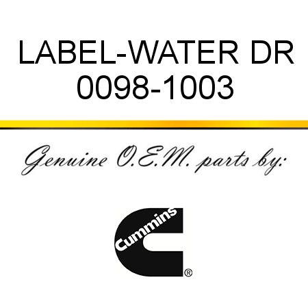 LABEL-WATER DR 0098-1003