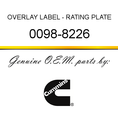 OVERLAY LABEL - RATING PLATE 0098-8226