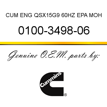 CUM ENG QSX15G9 60HZ EPA MOH 0100-3498-06