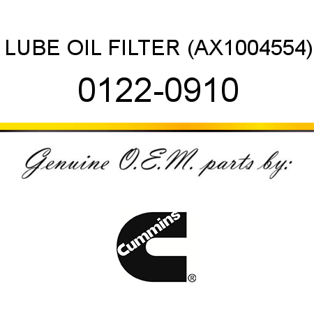 LUBE OIL FILTER (AX1004554) 0122-0910