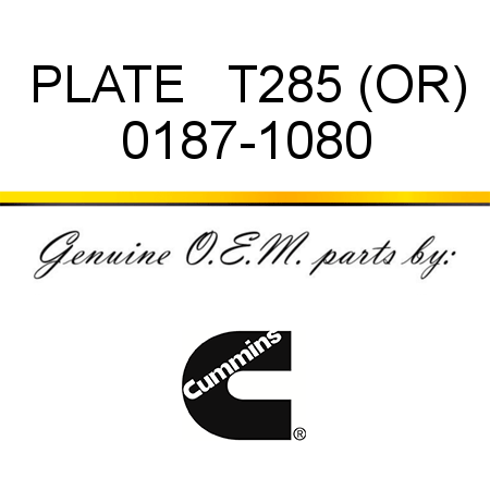 PLATE   T285 (OR) 0187-1080