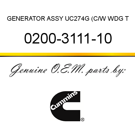 GENERATOR ASSY UC274G (C/W WDG T 0200-3111-10