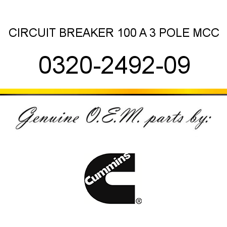 CIRCUIT BREAKER 100 A 3 POLE MCC 0320-2492-09