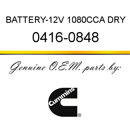 BATTERY-12V, 1080CCA DRY 0416-0848