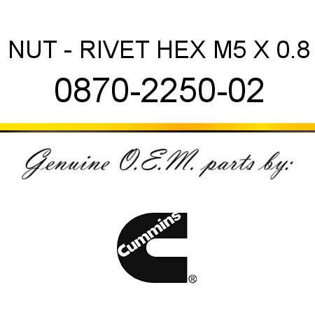 NUT - RIVET HEX M5 X 0.8 0870-2250-02