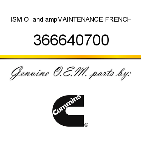 ISM O &ampMAINTENANCE FRENCH 366640700
