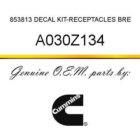 853813 DECAL KIT-RECEPTACLES BRE A030Z134