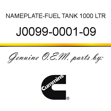 NAMEPLATE-FUEL TANK 1000 LTR J0099-0001-09