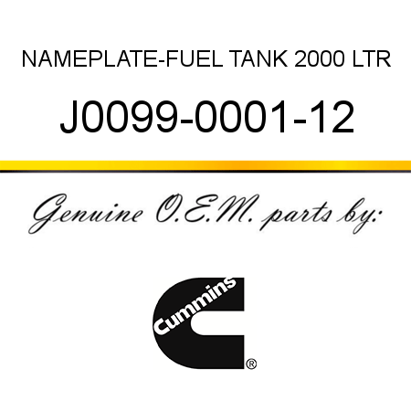 NAMEPLATE-FUEL TANK 2000 LTR J0099-0001-12