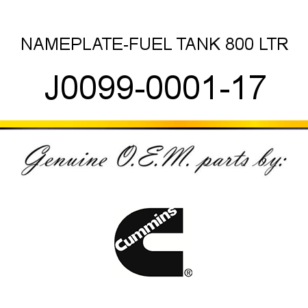 NAMEPLATE-FUEL TANK 800 LTR J0099-0001-17