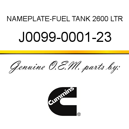 NAMEPLATE-FUEL TANK 2600 LTR J0099-0001-23