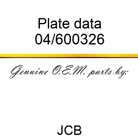 Plate data 04/600326