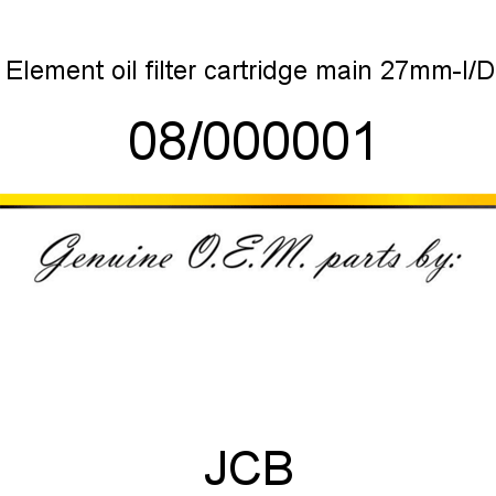 Element, oil filter cartridge, main, 27mm-I/D 08/000001