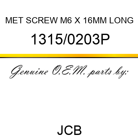 MET SCREW M6 X 16MM LONG 1315/0203P