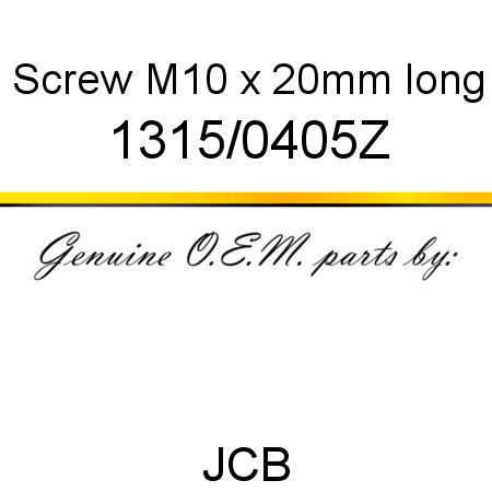 Screw, M10 x 20mm long 1315/0405Z
