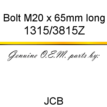 Bolt, M20 x 65mm long 1315/3815Z
