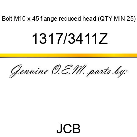 Bolt, M10 x 45, flange reduced head (QTY MIN 25) 1317/3411Z