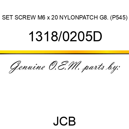 SET SCREW M6 x 20 NYLONPATCH G8. (P545) 1318/0205D