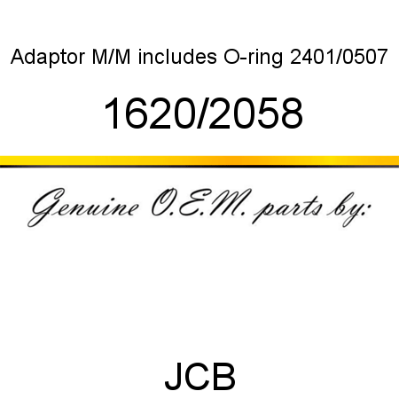 Adaptor, M/M, includes O-ring 2401/0507 1620/2058