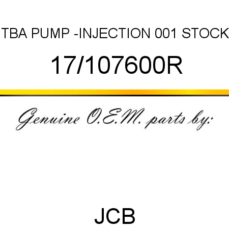 TBA, PUMP -INJECTION, 001 STOCK 17/107600R