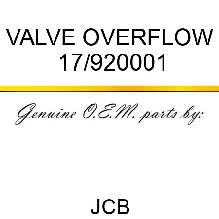 VALVE OVERFLOW 17/920001