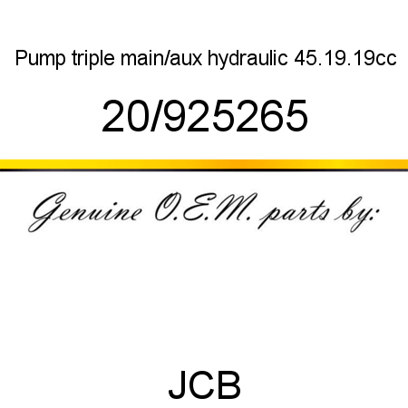 Pump, triple main/aux, hydraulic 45.19.19cc 20/925265