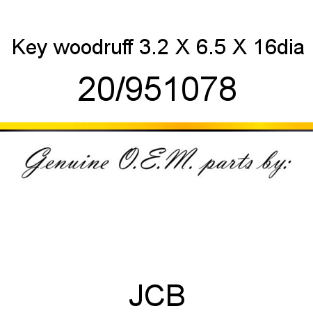 Key, woodruff, 3.2 X 6.5 X 16dia 20/951078
