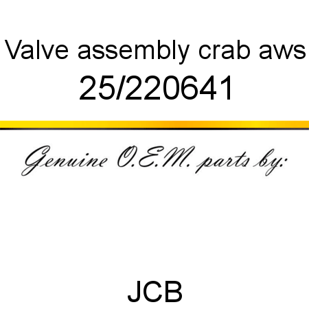 Valve, assembly, crab, aws 25/220641