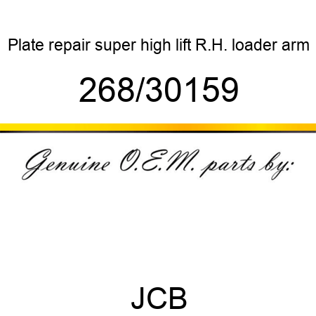 Plate, repair, super high lift, R.H. loader arm 268/30159