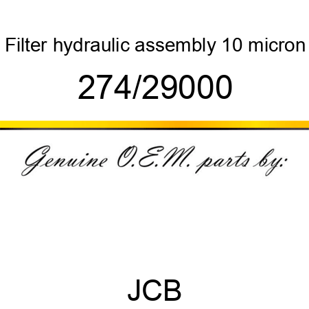 Filter, hydraulic, assembly, 10 micron 274/29000