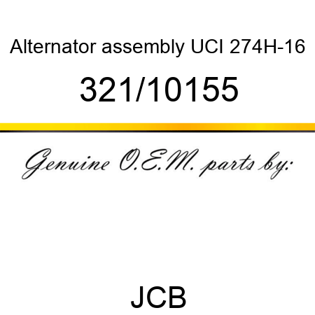 Alternator, assembly, UCI 274H-16 321/10155