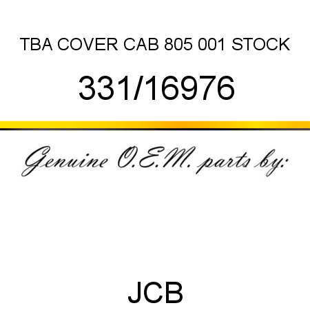TBA, COVER, CAB 805, 001 STOCK 331/16976