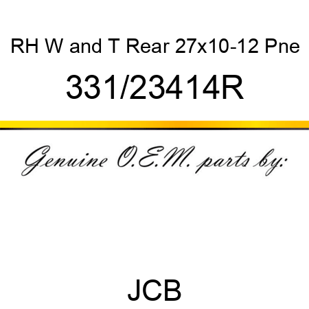 RH W&T Rear, 27x10-12 Pne 331/23414R