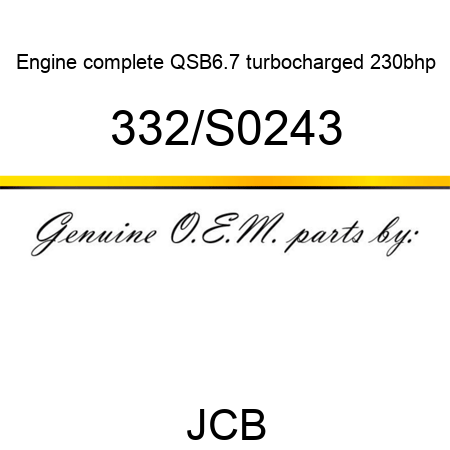 Engine, complete QSB6.7, turbocharged, 230bhp 332/S0243