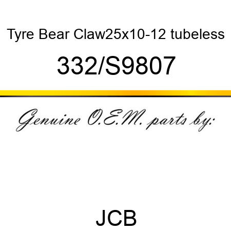 Tyre, Bear Claw,25x10-12, tubeless 332/S9807