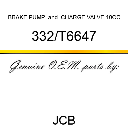 BRAKE PUMP & CHARGE VALVE 10CC 332/T6647